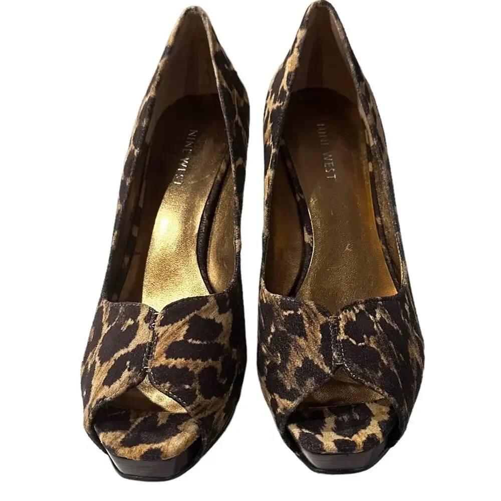 Nine West bonfirio ‎ textile uppers faux calf hair leopard size 7M